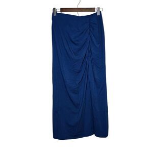 bobi Los Angeles Revolve Women's XS Blue Ruched Draped Midi Skirt Side Slit NWT